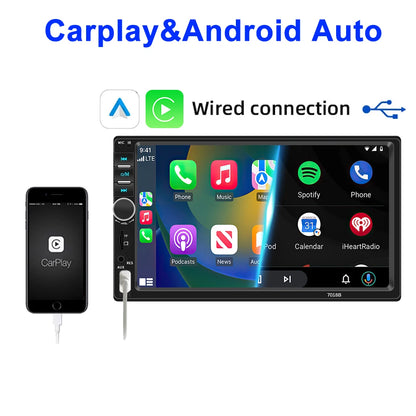 7-Inch HD Touchscreen Car Stereo - 1DIN Multimedia Player with CarPlay, Android Auto & FM Radio