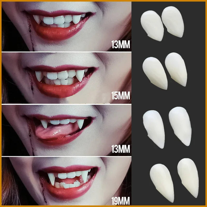 5 Pairs Halloween Vampire Fangs – Resin False Teeth Costume Props with Solid Glue for Cosplay, Party & DIY Decoration