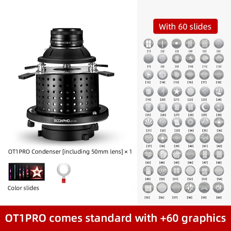 Soonpho OT1 PRO Bowens Mount Optical Snoot – 50mm/85mm/150mm Lenses for Graphic Art Effects, Godox Lighting Flash