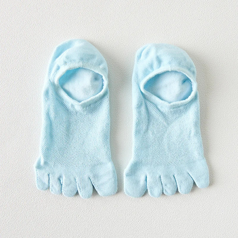 Men & Women Five-Finger Toe Socks – Breathable Mesh No-Show Ankle Sports Socks, Sweat-Absorbing Cotton Short Boat Socks