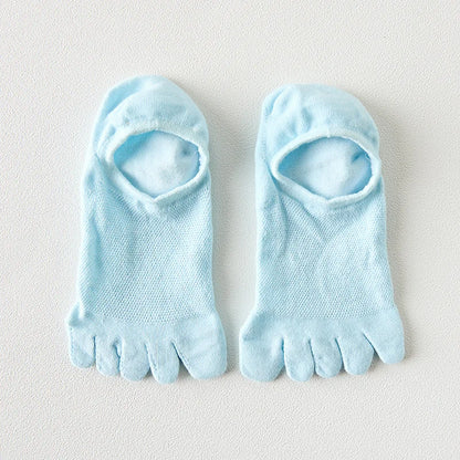 Men & Women Five-Finger Toe Socks – Breathable Mesh No-Show Ankle Sports Socks, Sweat-Absorbing Cotton Short Boat Socks