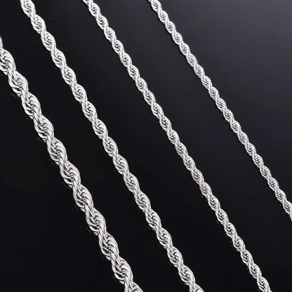 925 Sterling Silver Rope Chain Necklace & Bracelet — 2mm/3mm/4mm Width for Men & Women, Fashion Jewelry