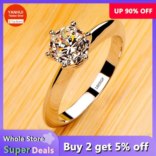 18K White Gold Color Solitaire Ring - 2 Carat Zirconia Diamond Style Wedding Band Luxury Jewelry for Women
