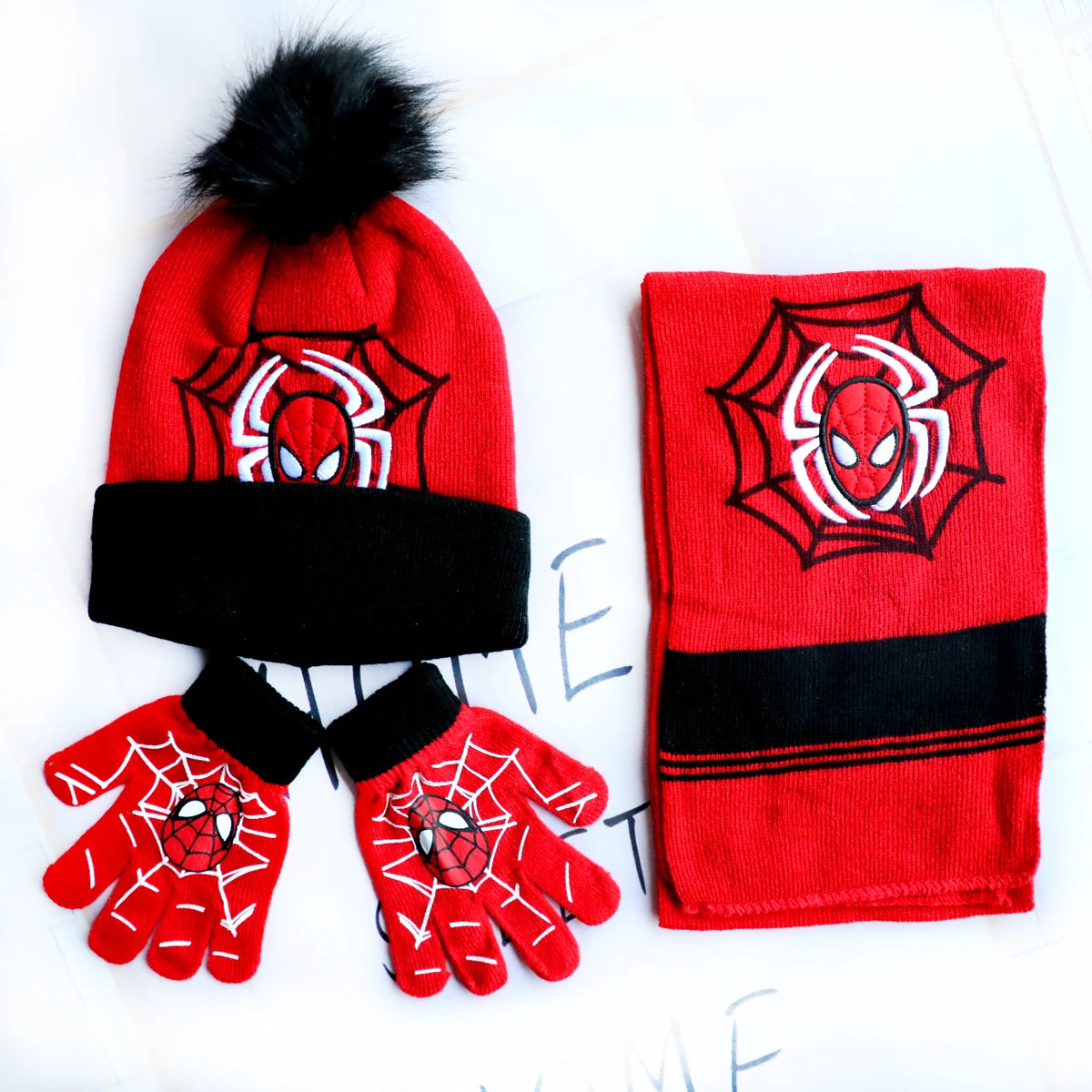 Spider-Man Cosplay Hat & Accessories - Cartoon Knitted Scarf, Warm Gloves & Christmas Cap for Boys and Girls