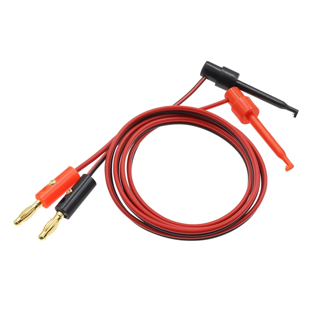 1M 4mm Banana Plug Test Cable - Gold Plated Electric Hook Clip Leads for Multimeter Testing, Red Black Connector Wires