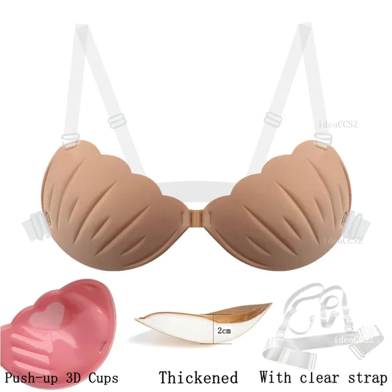 Adhesive Silicone Push-Up Bra - Invisible Backless Lingerie with Transparent Straps for Women