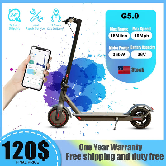 AOVOPRO G5.0 Electric Scooter 350W – 36V Battery, 19mph Foldable E-Scooter with 16 Mile Range & 8.5” Tires