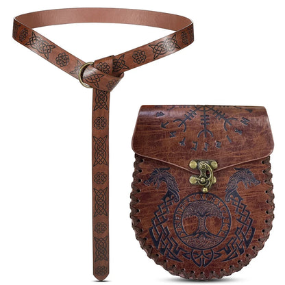Medieval Viking Leather Belt – Unisex Embossed Renaissance Fanny Pack & Halloween Costume Accessory (1–2 Pcs)