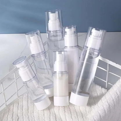 Clear Airless Cosmetic Pump Bottle Set: Travel Size Dispenser for Cream, Gel, Lotion - Makeup Container in 15ml, 30ml, 50ml