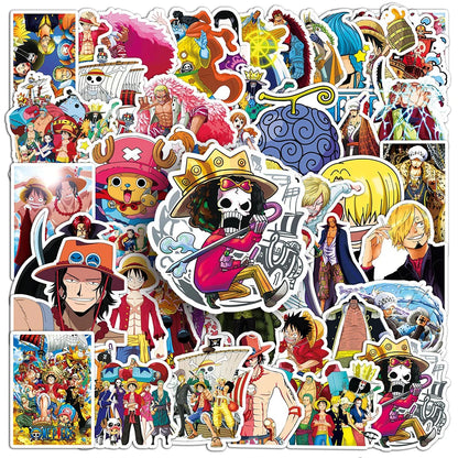 50PCS One Piece Luffy Anime Stickers – Waterproof Cartoon Decal Pack for Notebooks, Phones, Motorcycles & Skateboards