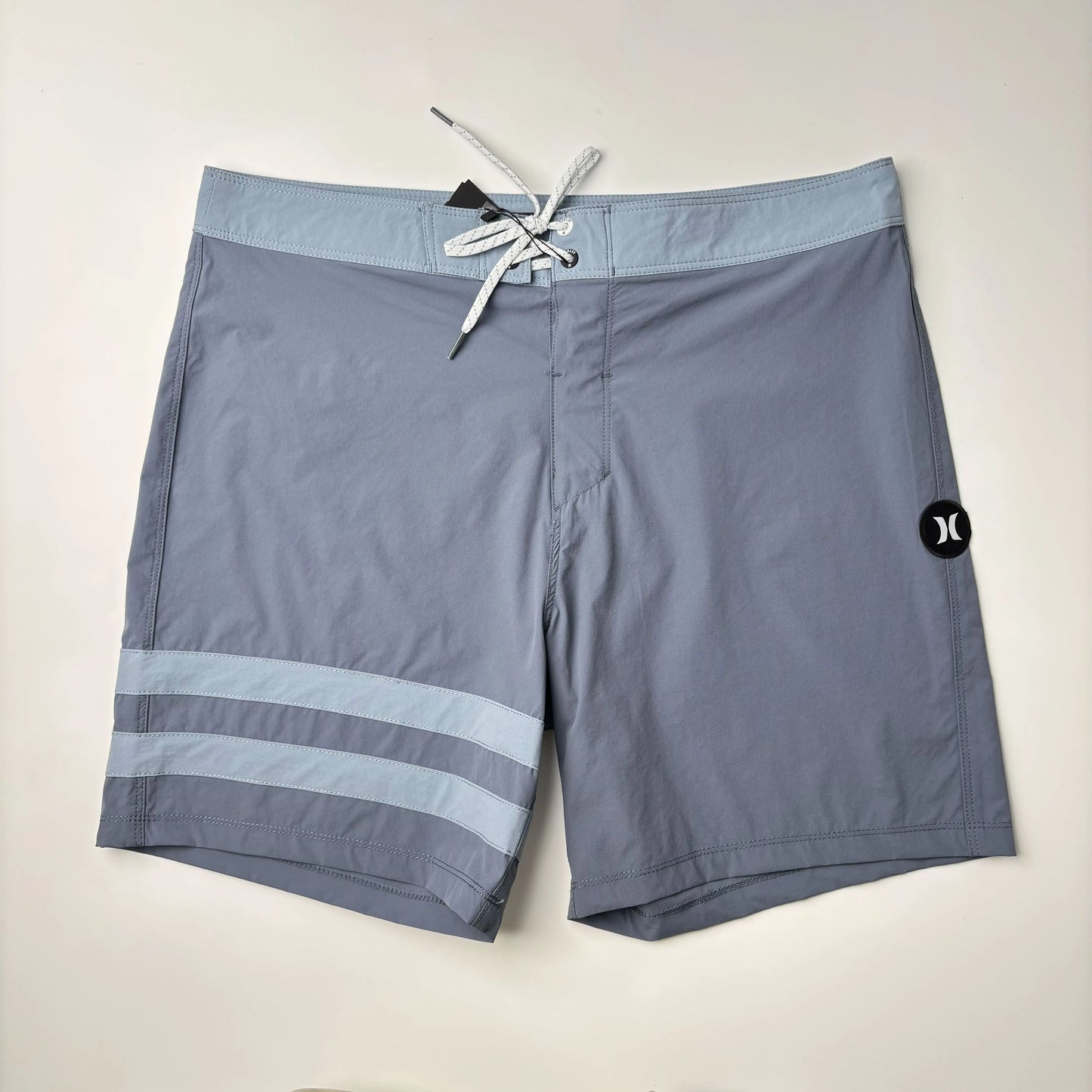Men’s Two-Stripe Black Beach Shorts - Stretch Quick-Dry Bermuda Swim Trunks