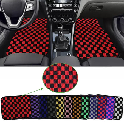 4PCS Dadu Dice Car Floor Mats - Checkered Anti-Slip Carpet Foot Pad Set