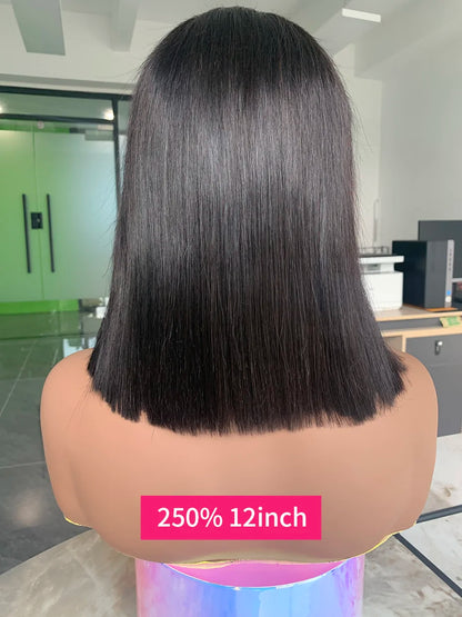 Raw Vietnamese Human Hair Lace Front Wig – 13x6 Bob, Straight Natural Black, 250% Density, 100% Human Hair