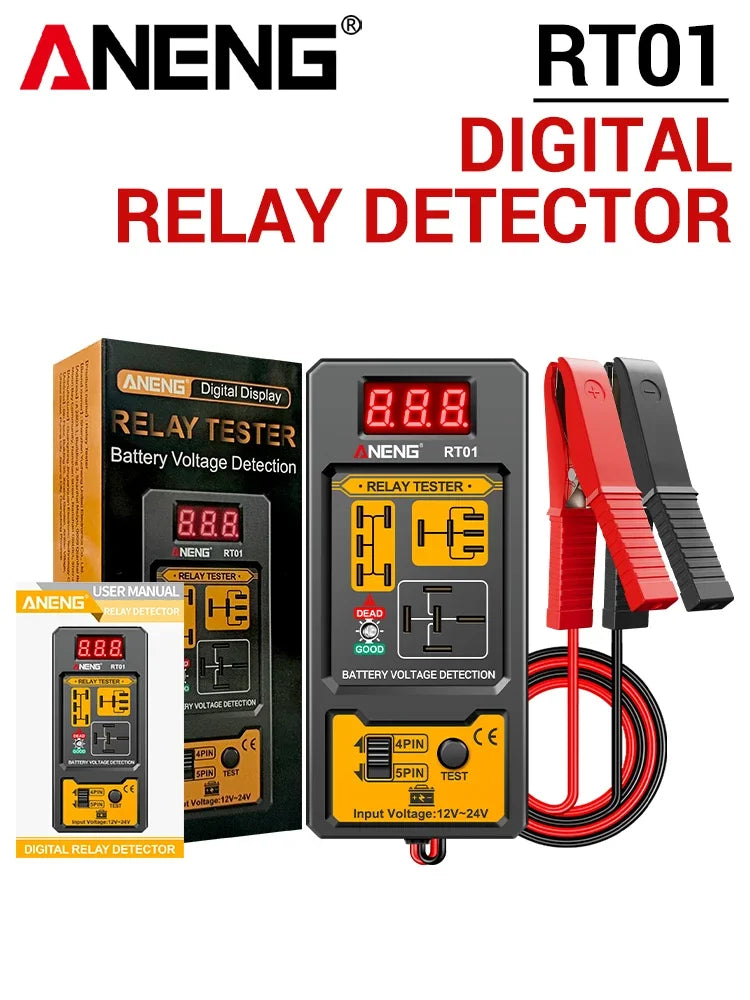 ANENG RT01 Relay Tester - Digital 11-25V Vehicle Battery Voltage Detector for 4/5 Pin Relays