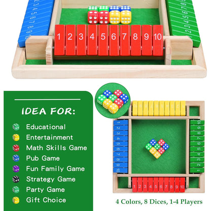 Wooden Arithmetic Dice Board Game – Flip Card Box with 4-Sided Number Tiles, Fun Multiplayer Family & Party Game