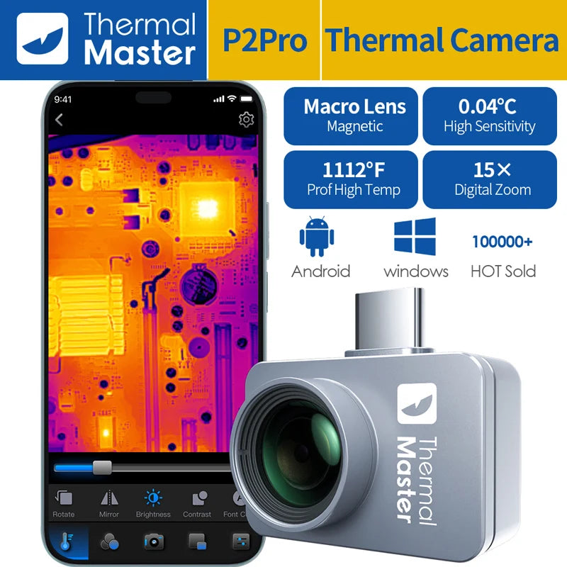 1112°F P2 Thermal Camera - Handheld Infrared Imager for Car Diagnostics, Machine Repair, HVAC & Home Inspection