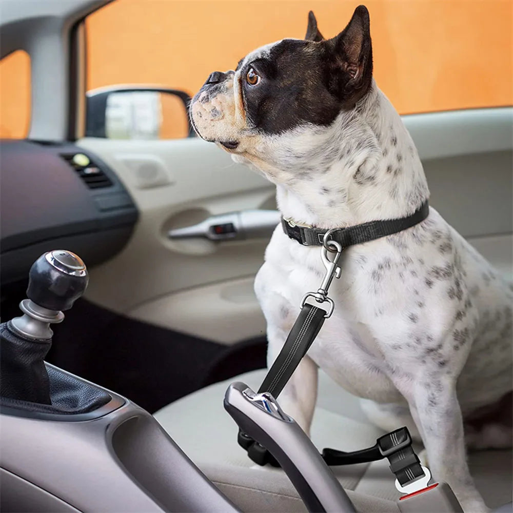 Adjustable Dog Car Seat Belt Harness – Nylon Reflective Elastic Safety Strap with Cushioning for Pet Travel