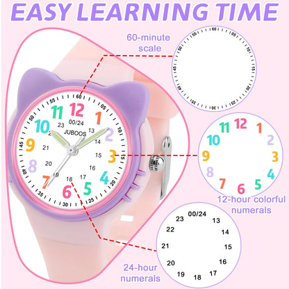 Kids Analog Learning Watch for Boys and Girls - Easy-to-Read 3ATM Waterproof Quartz Wristwatch for Ages 3–12