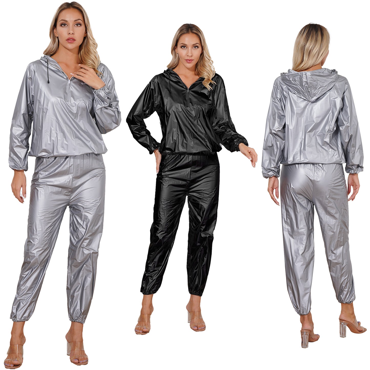 Unisex PVC Sauna Suit — Long Sleeve Top & Elastic Waistband Pants for Men & Women, Slimming Fitness Workout Outfit