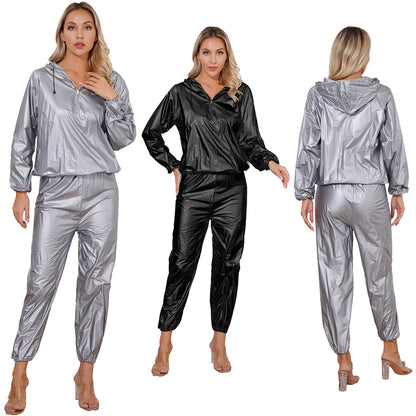Unisex PVC Sauna Suit — Long Sleeve Top & Elastic Waistband Pants for Men & Women, Slimming Fitness Workout Outfit