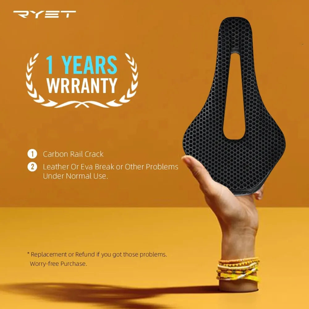RYET 3D Printed Bike Saddle - Ultralight Carbon Fiber, Hollow and Breathable Design for MTB, Gravel and Road Cycling
