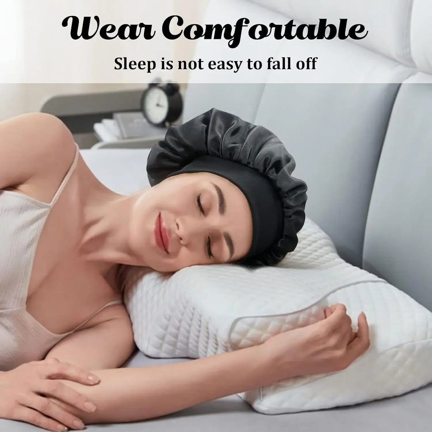 Women's Satin Hair Bonnet for Sleeping - Silk Wide-Brimmed Sleeping Hat with Elastic Soft Band for Hair Care