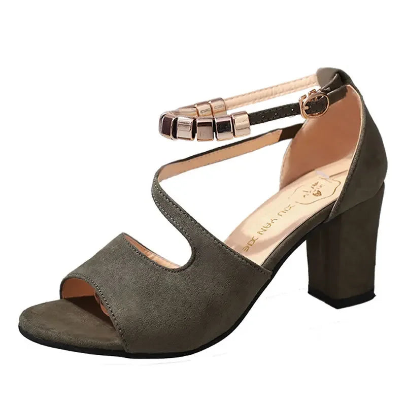 Women’s Spring Summer Sexy Fish Mouth Roman Sandals – Hollow Beaded High Heel Thick Sole Summer Shoes