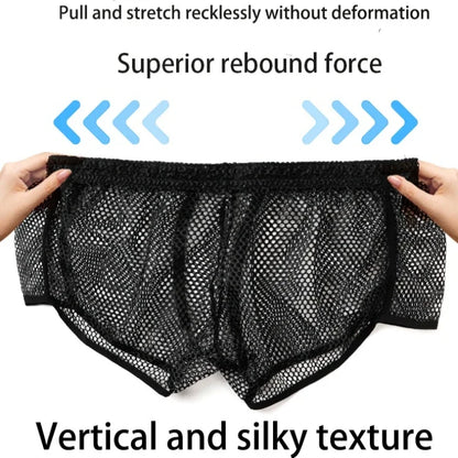 Men's Mesh Boxer Briefs - Loose Fit See Through Breathable Aro Shorts Sexy Home Underwear Pants