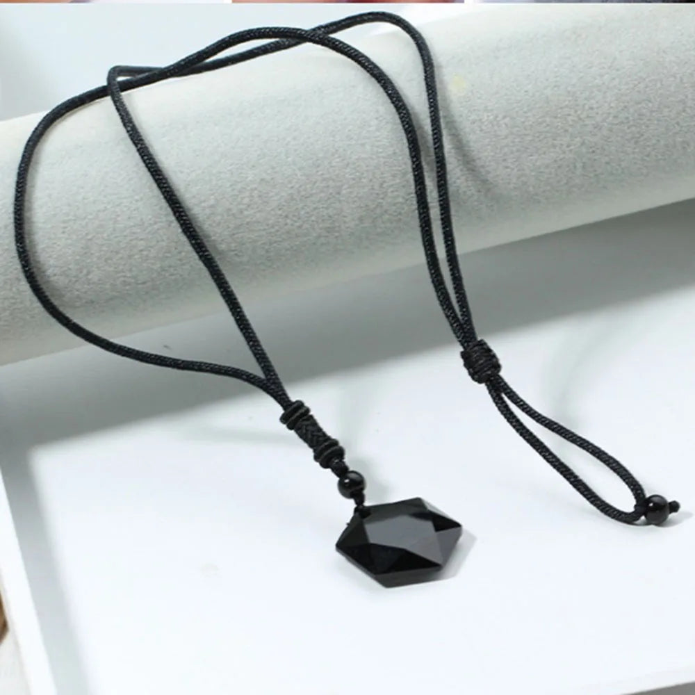 Obsidian Hexagram Pendant Necklace – Black Protection Amulet Jewelry for Men & Women