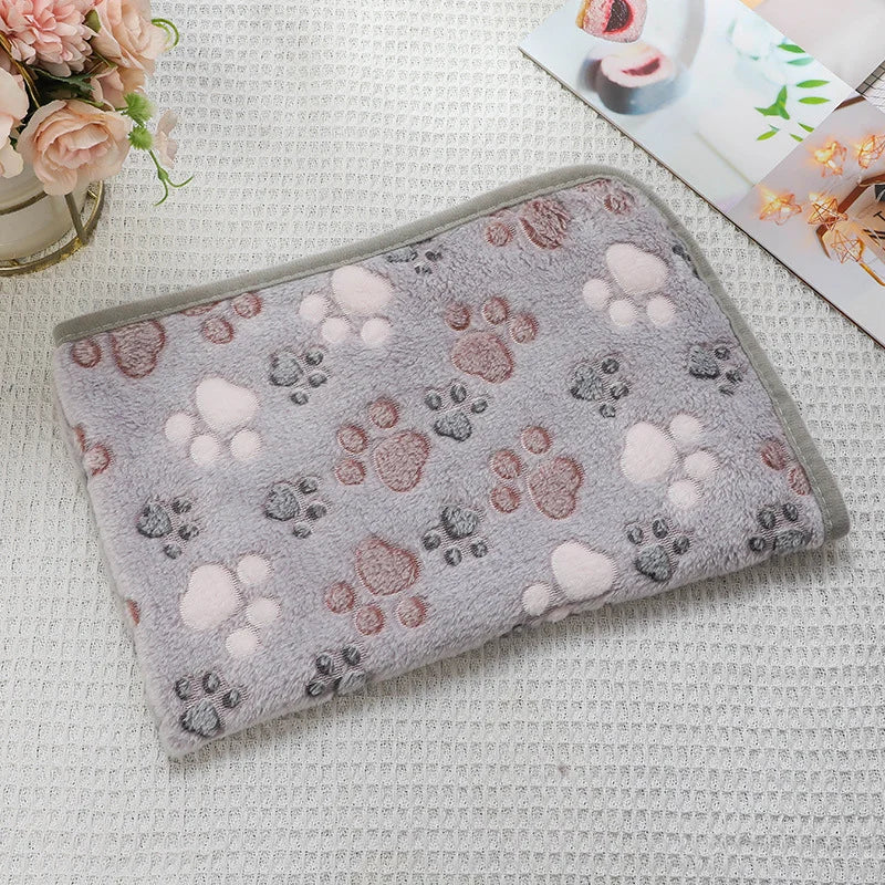Flannel Pet Blanket - Cute Paw Print Mat for Warm Comfortable Dog & Cat Puppy Kitten Bedding