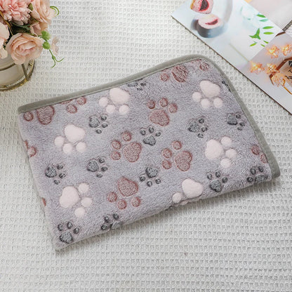 Flannel Pet Blanket - Cute Paw Print Mat for Warm Comfortable Dog & Cat Puppy Kitten Bedding