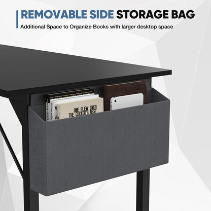 Computer Desk – Modern Compact Writing & Gaming Table with Side Bag, Headphone Hook, Easy Assembly