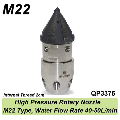 High Pressure Rotating Nozzle 1/2 M22 & 3/8 – Sewer & Sludge Cleaning Water Gun Nozzle for Pressure Washing
