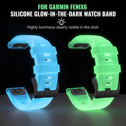 22mm/26mm Luminous Silicone Watch Band for Garmin Fenix, Epix, Enduro and Forerunner - Quick-Fit Sport Replacement Strap