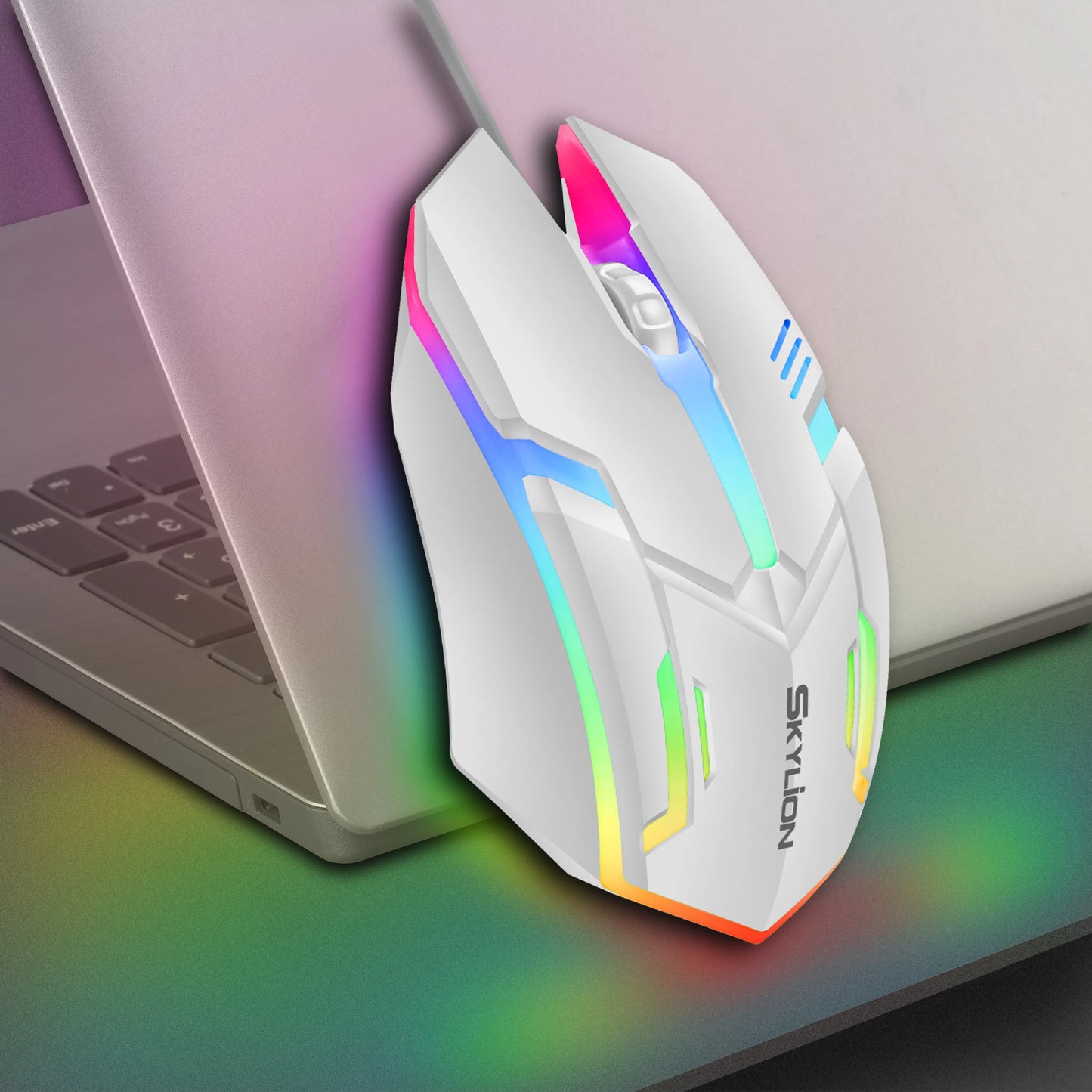SKYLION F1 Wired Mouse: 3 Keys, Colorful Lighting, Gaming & Office Compatible with Microsoft Windows and Apple iOS Systems