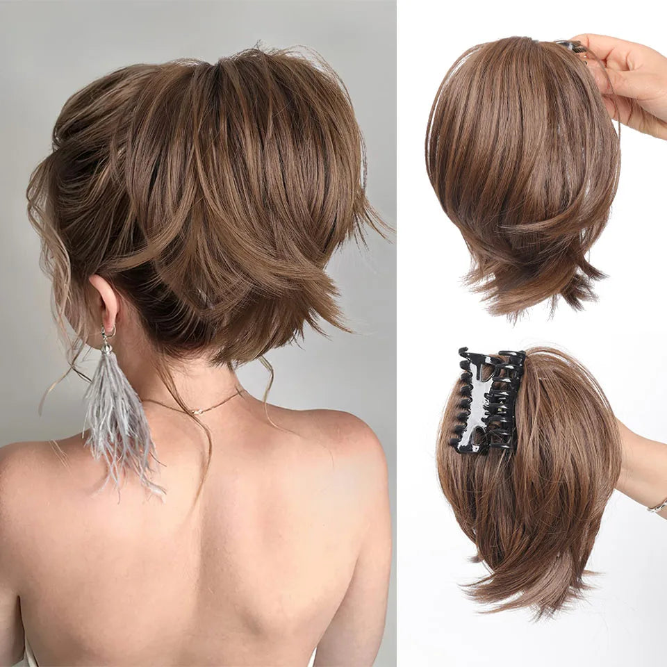 Messy Bun Hair Piece – Claw Clip-in Short Straight Ponytail Extension, Tousled Updo Bun for Women & Girls