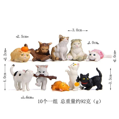 10Pcs Cat Miniature Garden Figurines - Colorful Creative Home Decor for Your Mini Landscaping