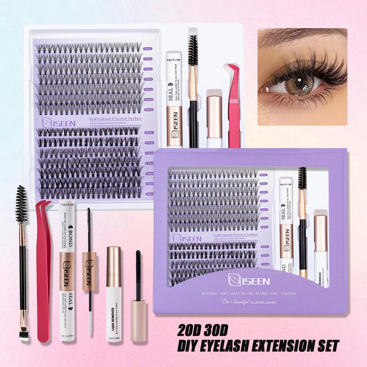 DIY Lash Extension Kit – Mix Styles Individual Lash Clusters with Bond & Seal, Remover, Tweezers, and Lash Brush Eye Makeup Tool