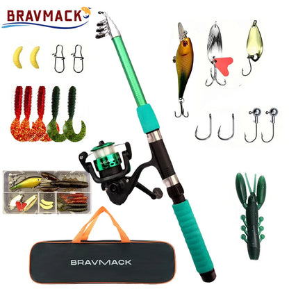 Fishing Pole Set – Full Kit with Telescopic Rod, Spinning Reel, Baits & Hooks, Portable Travel Fishing Gear