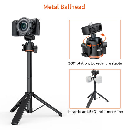 VRIG TP-08 TP-06 Aluminum Alloy Tripod Selfie Stick – 360° Rotatable with Cold Shoe Mount & 1/4" Screw, 1.5kg Load Capacity