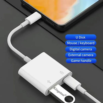 Lightning to USB OTG Converter Adapter – For iPhone, Supports Mouse, Keyboard, U Disk, Camera & Card Reader Data Transfer