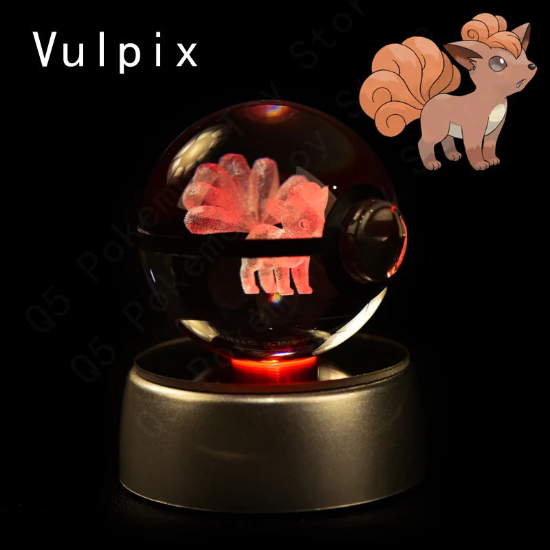 Pokemon 3D Crystal Ball Figurine — Pikachu, Gengar, Mew, Mewtwo Glass Statue with Lamp Base, Kids Birthday Gift