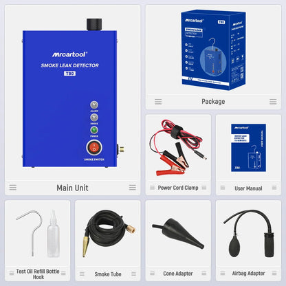 MRCARTOOL T80 Car Smoke Leak Detector with Pump | EVAP Pipe Leak Locator Diagnostic Tool for Cars & Motorcycles