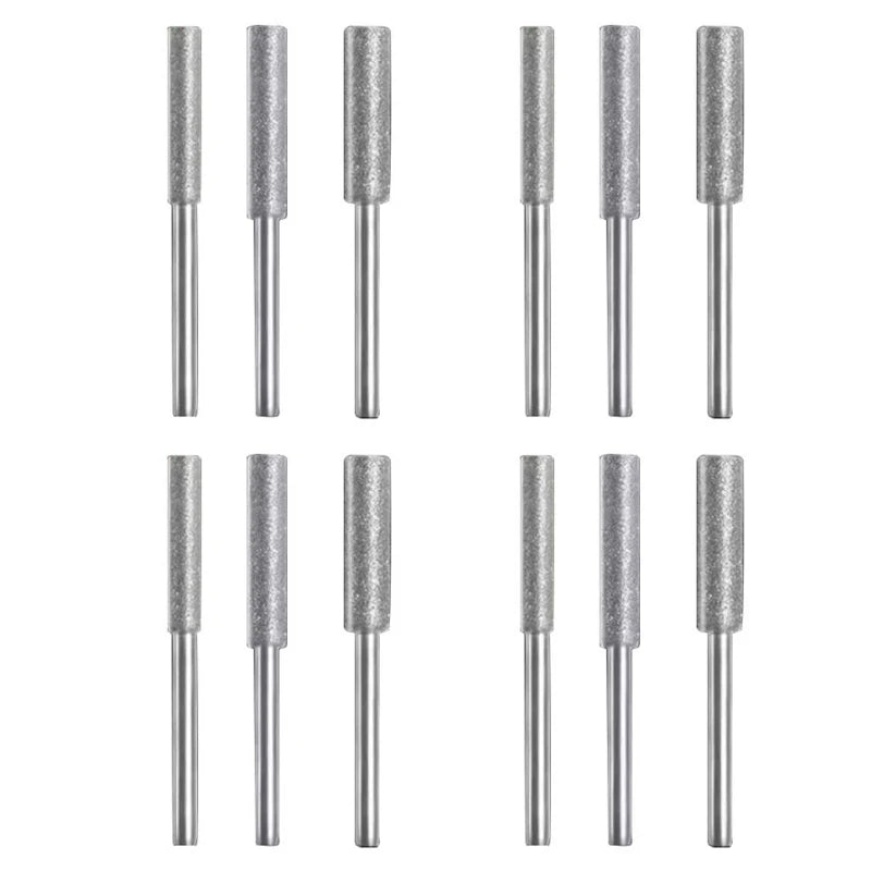 12PCS Diamond Chainsaw Sharpener Set – Titanium Coated Corundum Rotary Burr Stone File Grinding Heads for Chainsaw, Jade & Multi-Purpose Polishing Tool Kit