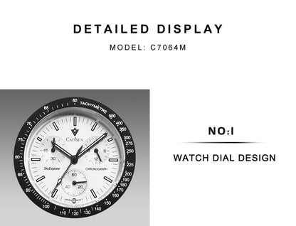 CADISEN Men's Luxury Watch – Quartz VK68 Chronograph, Sapphire AR Crystal, Canvas Strap Speed Style Wristwatch