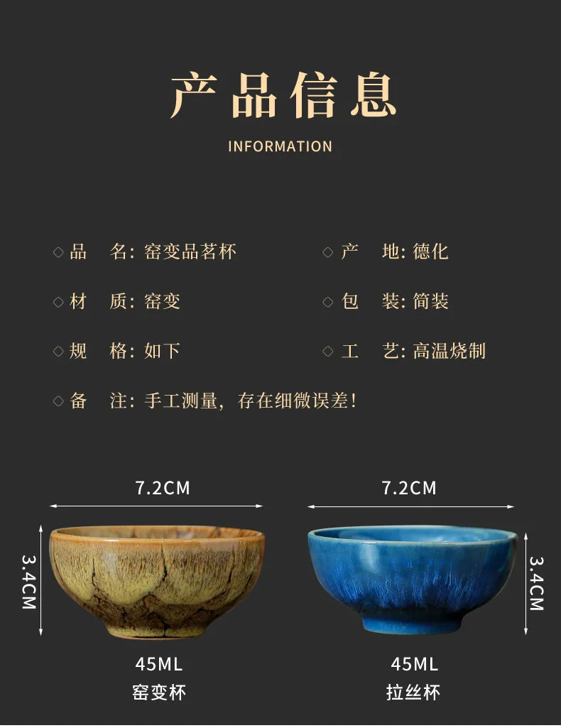 45ml Household Ceramic Teacup – Kiln Change Satin Blue Master Cup for Tea Tasting & Jianzhan Teahouse Teaware