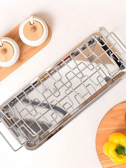 14-Slot Stainless Steel Chicken Leg Rack with Drip Tray – Heavy-Duty Grill & Smoker Wing/Drumstick Holder