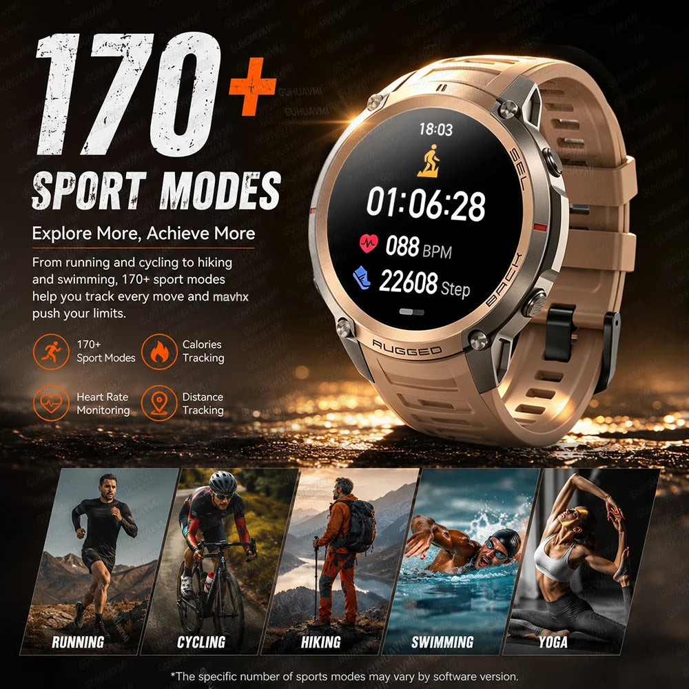 Military GPS Smartwatch for Men - 1.43" AMOLED Display, Bluetooth Calls, Compass, 5ATM Waterproof & 170+ Sports Modes