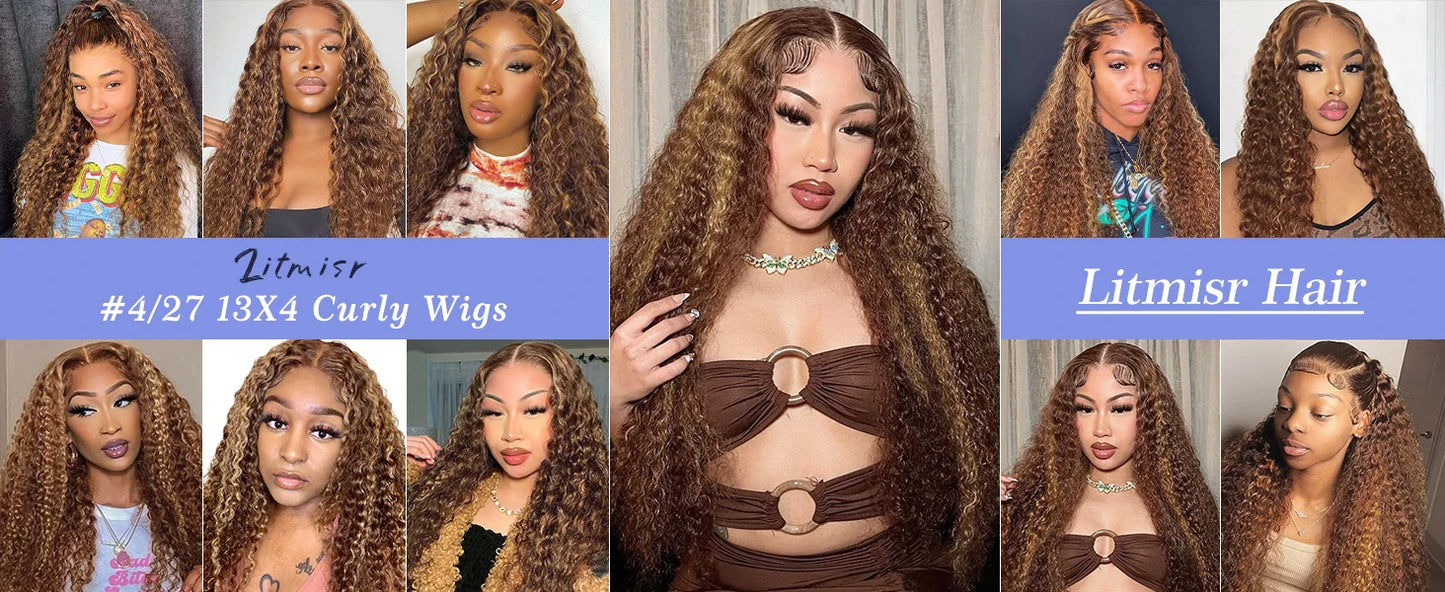 Honey Blonde Deep Water Wave HD Lace Frontal Wig – 13x6 Human Hair, Highlight Curly, 30-34 Inch Length