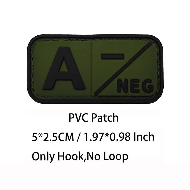 PVC Blood Type Hook Patch - A B AB O Positive Negative Military Tactical Badge for Backpack & Outdoor Gear